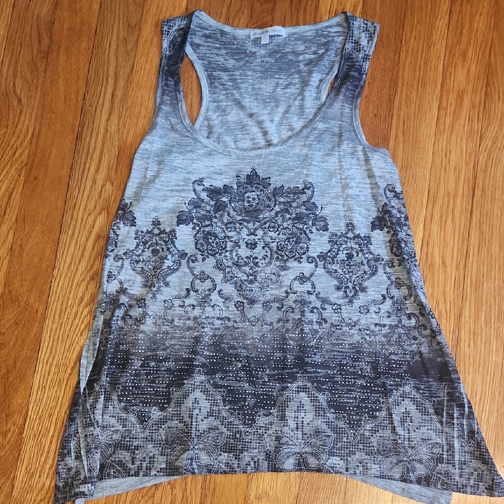 Charlotte Russe Blue Gray Asymmetrical Graphic Tank Top